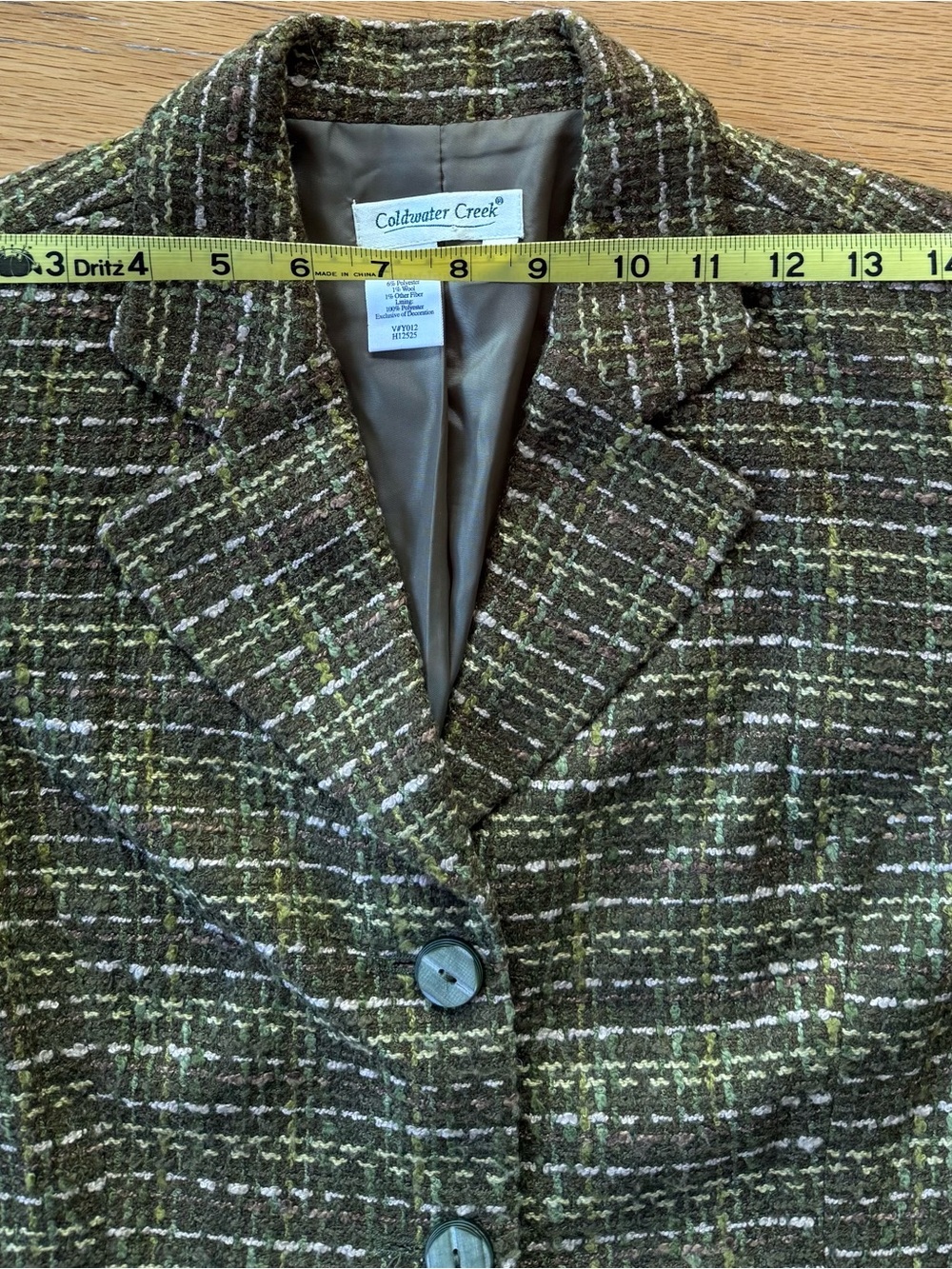 EUC Coldwater Creek Olive Green Tweed Embellished Women's Blazer Jacket, Sz PS - Picture 10 of 12